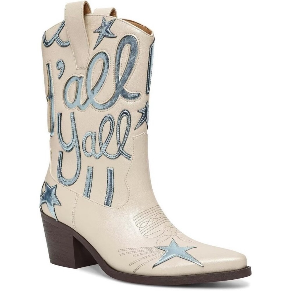 ⭐ Metallic Cowboy Boots for Women - Embroidered Mid Calf Western Cowgirl Boots - Picture 5 of 7